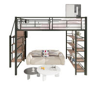 HOCHBETT 140/200 cm schwarz mit Stauraumtreppe und hohem Zaun - Schwarz, Metall (140/200cm) - OKWISH