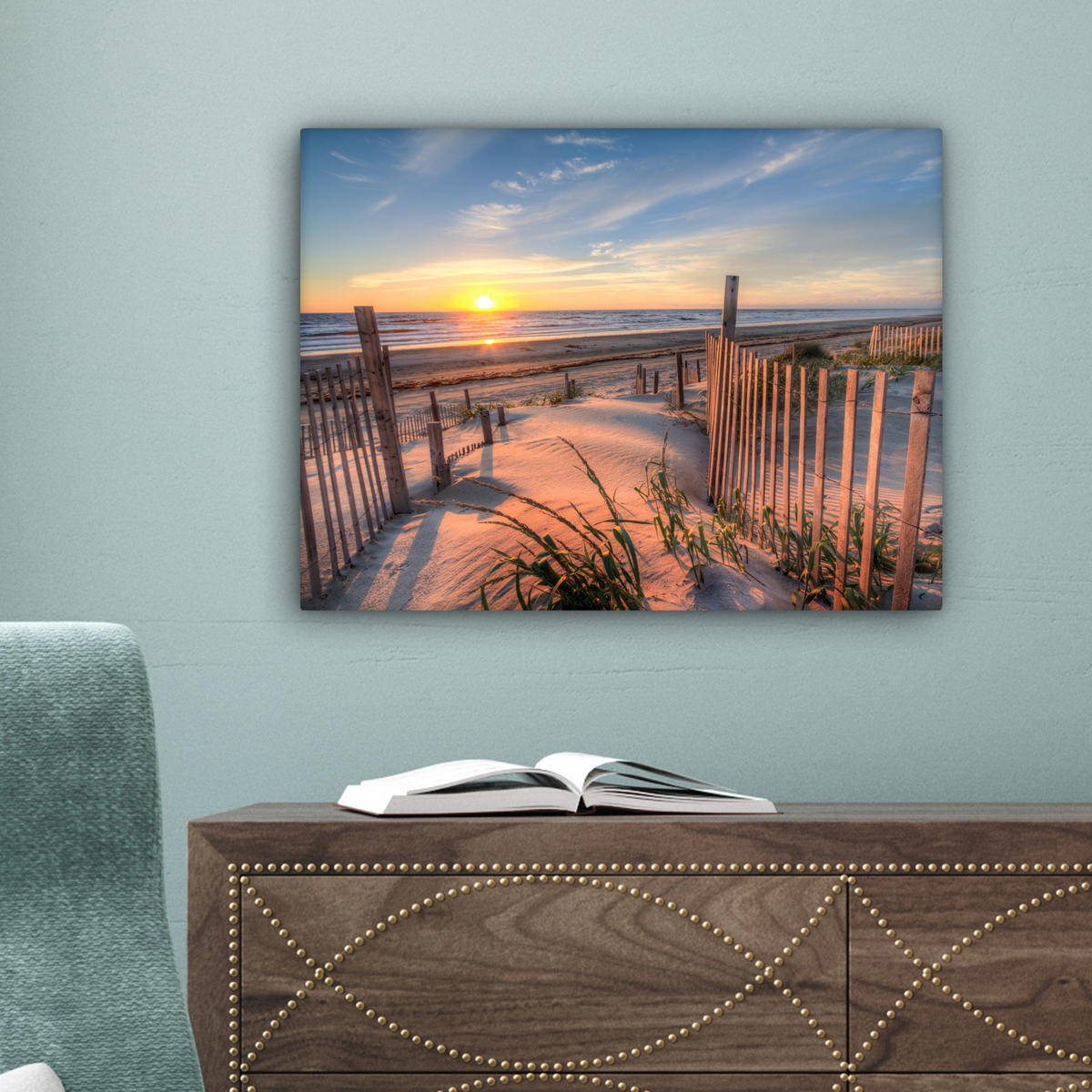LEINWANDBILD Strand - Meer - Düne - Sonnenuntergang - Landschaft 40x30 cm - Beige, Textil (40/30cm) - MuchoWow