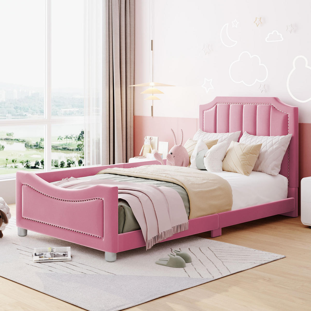 POLSTERBETT 90/200 cm aus Flanell als Schlafsofa mit Rückenlehne und Lattenrost, Rosa - Pink, Holz (90/200cm) - Redom