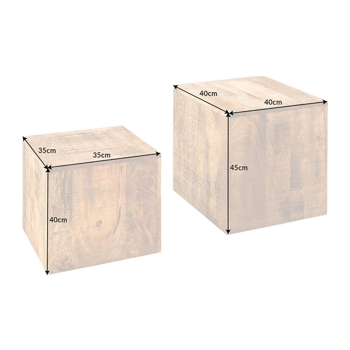 BEISTELLTISCH CURACAO Mango Natur 45 cm 2er Set - Braun, Holz (40/40/45cm) - riess-ambiente