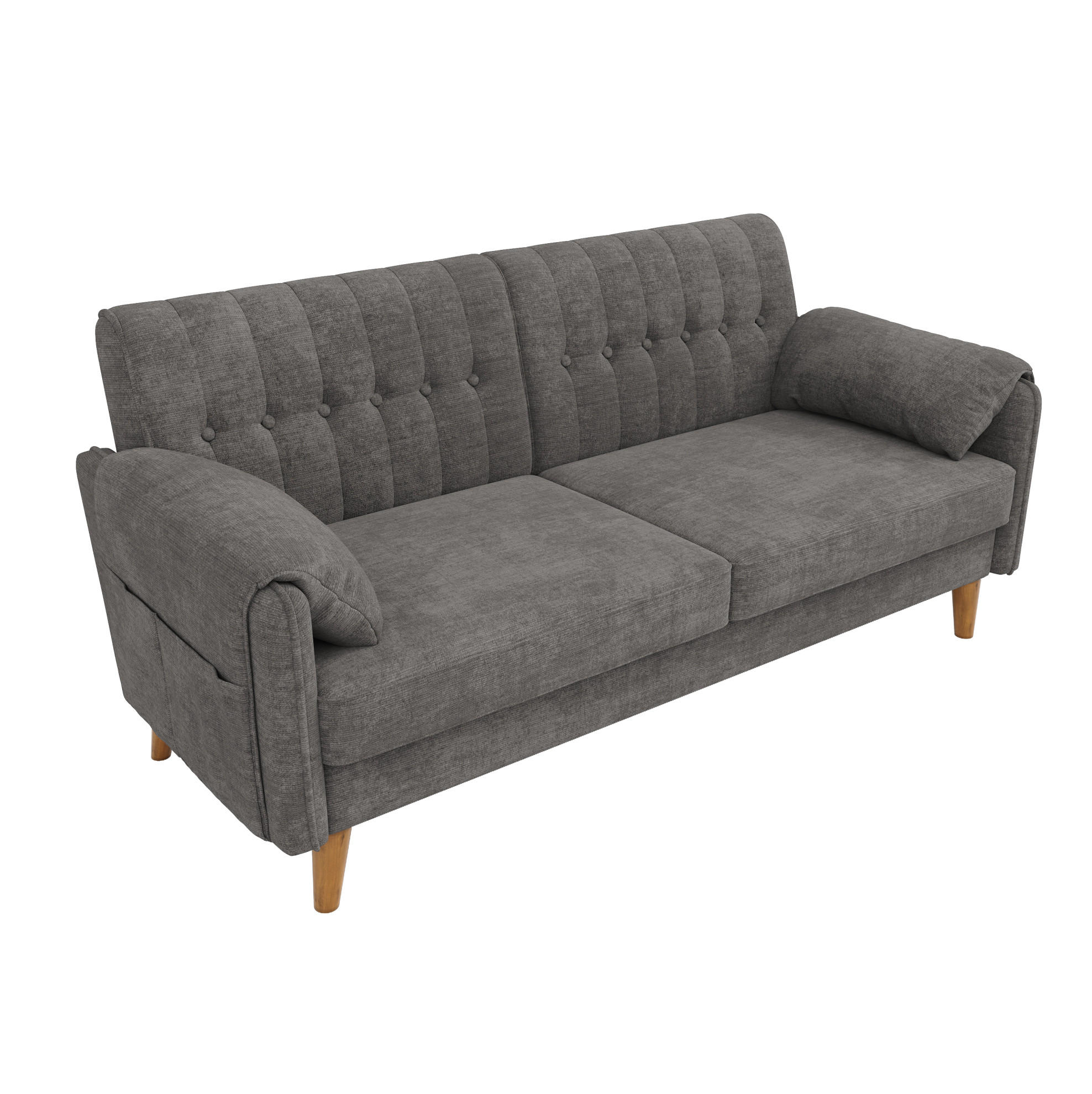 SOFA 161,5/79/83,5 cm in Hellgrau mit Chenillebezug und Seitentaschen - Hellgrau, Textil (79/83.5/161.5cm) - Flora Grace