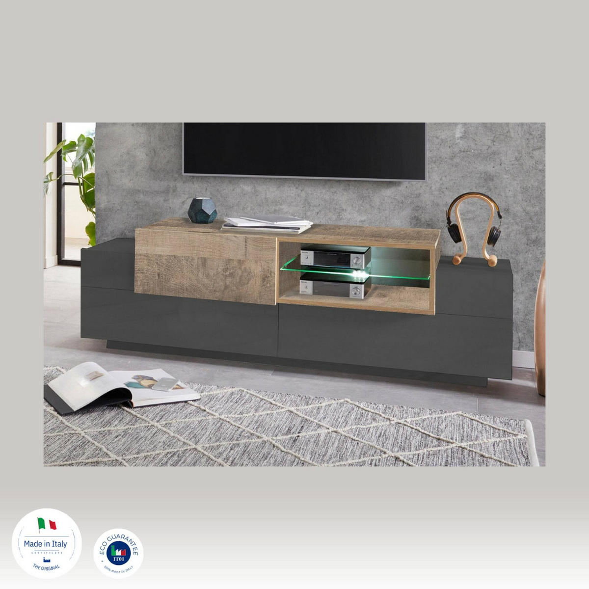 FERNSEHSCHRANK Anthrazit, Ahorn 45/160/51 cm - Schwarz, Holzwerkstoff (160/51/45cm) - DMORA