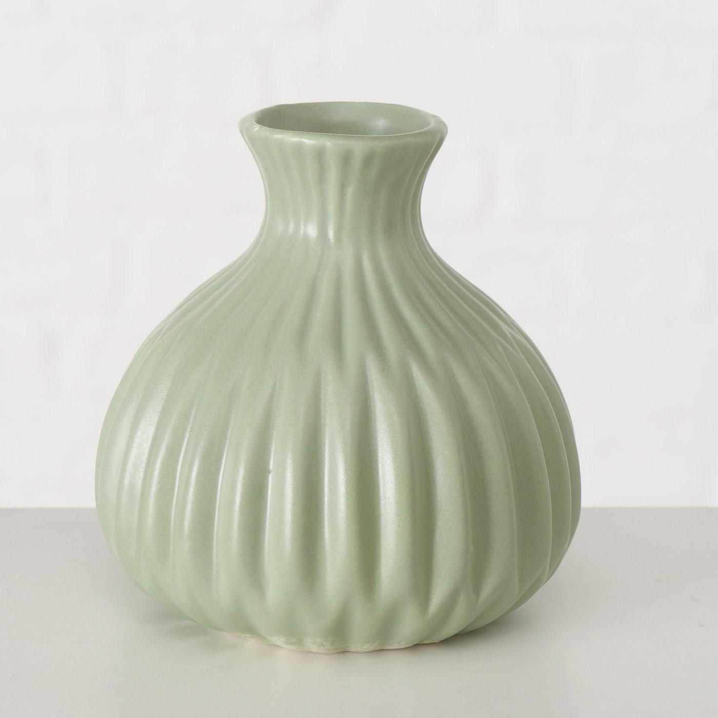 VASE Esko grün gestreift - Grün, Keramik (12cm) - Boltze Home