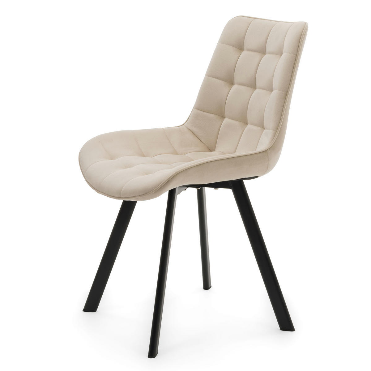 STUHL TORI gepolsterter mit Steppung - beige - Samt Velour - Beige/Schwarz, Textil/Metall (53/86/60cm) - NEW HOME