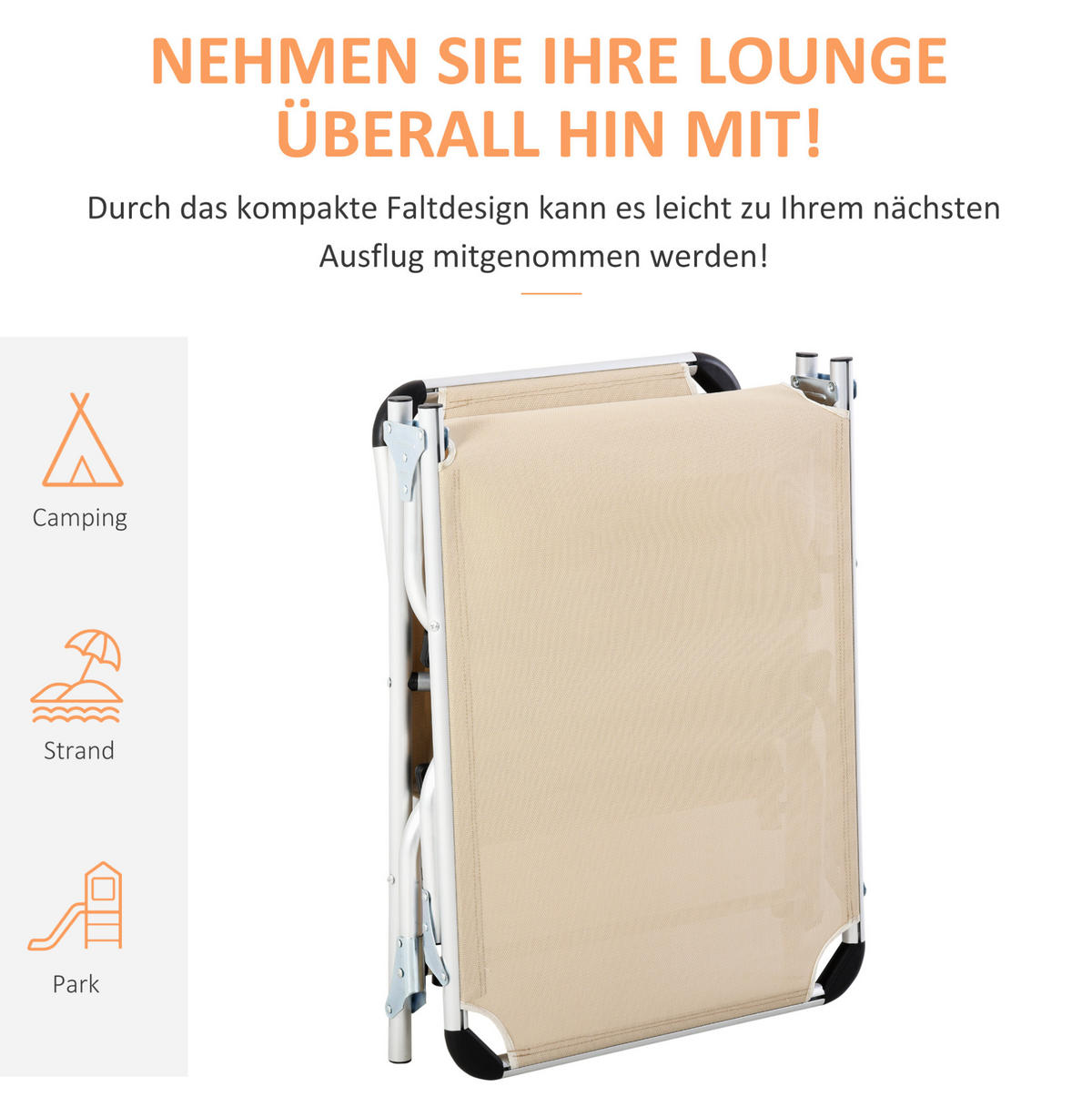 SONNENLIEGE aus Aluminium 165x60x76 cm in Beige mit 4-fach verstellbarer Rückenlehne - Beige, Metall (60/76/165cm) - Modfu