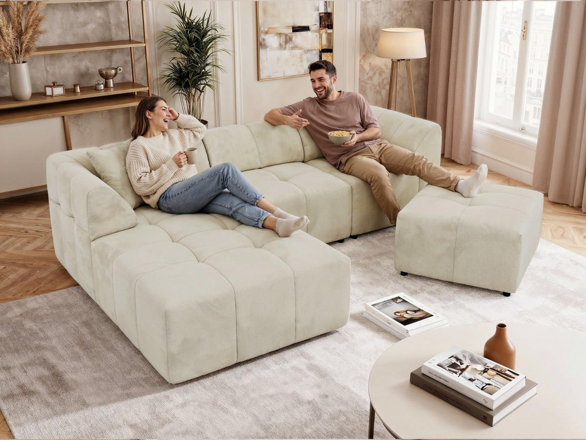 ECKSOFA VORITA L 4M - Dunkelgrau Velvet - Links Seite - Dunkelgrau/Schwarz, Kunststoff/Textil (267/176cm) - MKS