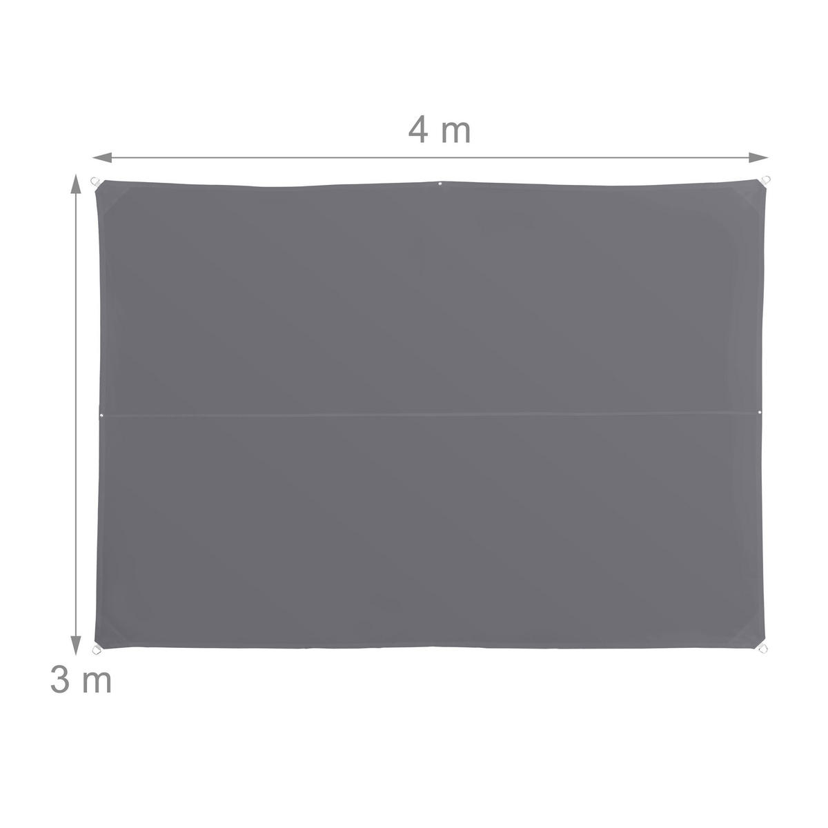 SONNENSEGEL Grau rechteckig UV-Schutz 30+ Polyester 3x4 m - Grau, Textil/Metall (400/300cm) - Relaxdays