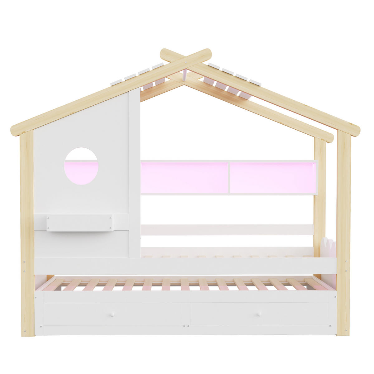 KINDERBETT 90/200 cm & 90/190 cm in Weiß & Natur mit 2 Schubladen, LED und USB - Weiß/Naturfarben, Holz/Holzwerkstoff (90/200cm) - WISHDOR
