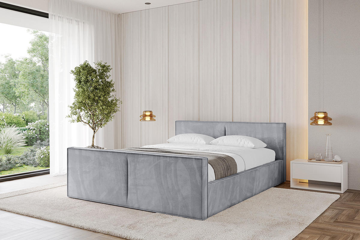 POLSTERBETT mit Bettkasten, Fußteil und Lattenrost, Boxbett ohne Matratze - TIVON-Z-V1 180x200 Hellgrau - Hellgrau, Holzwerkstoff/Textil (180/200cm) - ALTDECOR