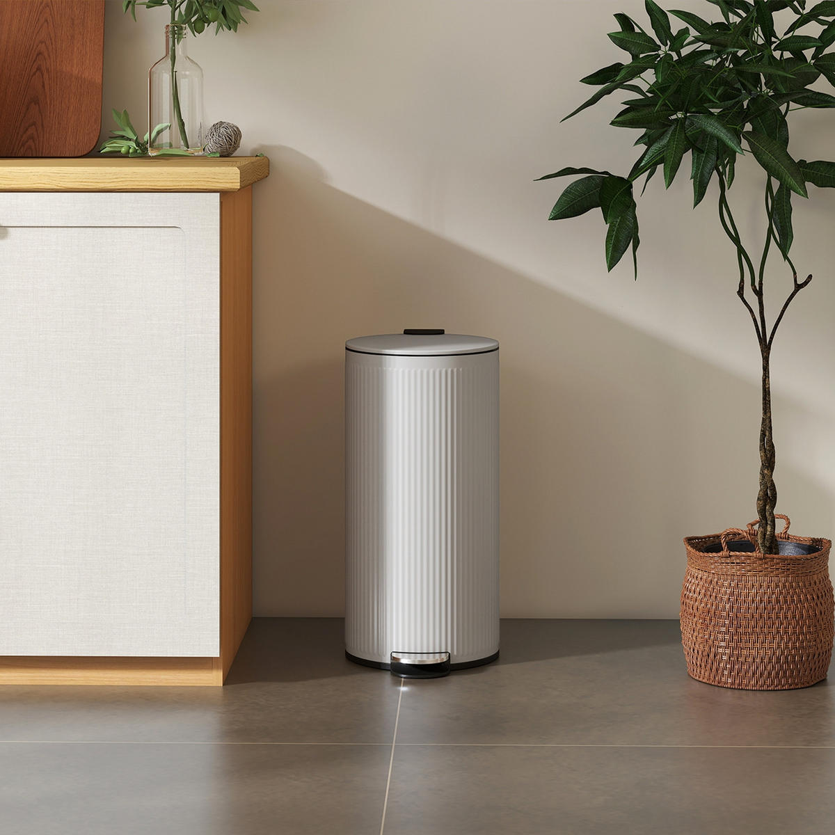MÜLLEIMER KÜCHE 30 LITER Treteimer Grau 36/30/60,5 cm - Grau, Metall (30/60.5/36cm) - Rolipo