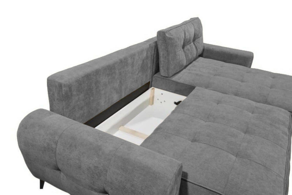 ECKSCHLAFSOFA mit Schlaffunktion und Bettkasten, beidseitig montierbar - Schwarz/Grau, Kunststoff/Textil (284/191cm) - ed exciting design