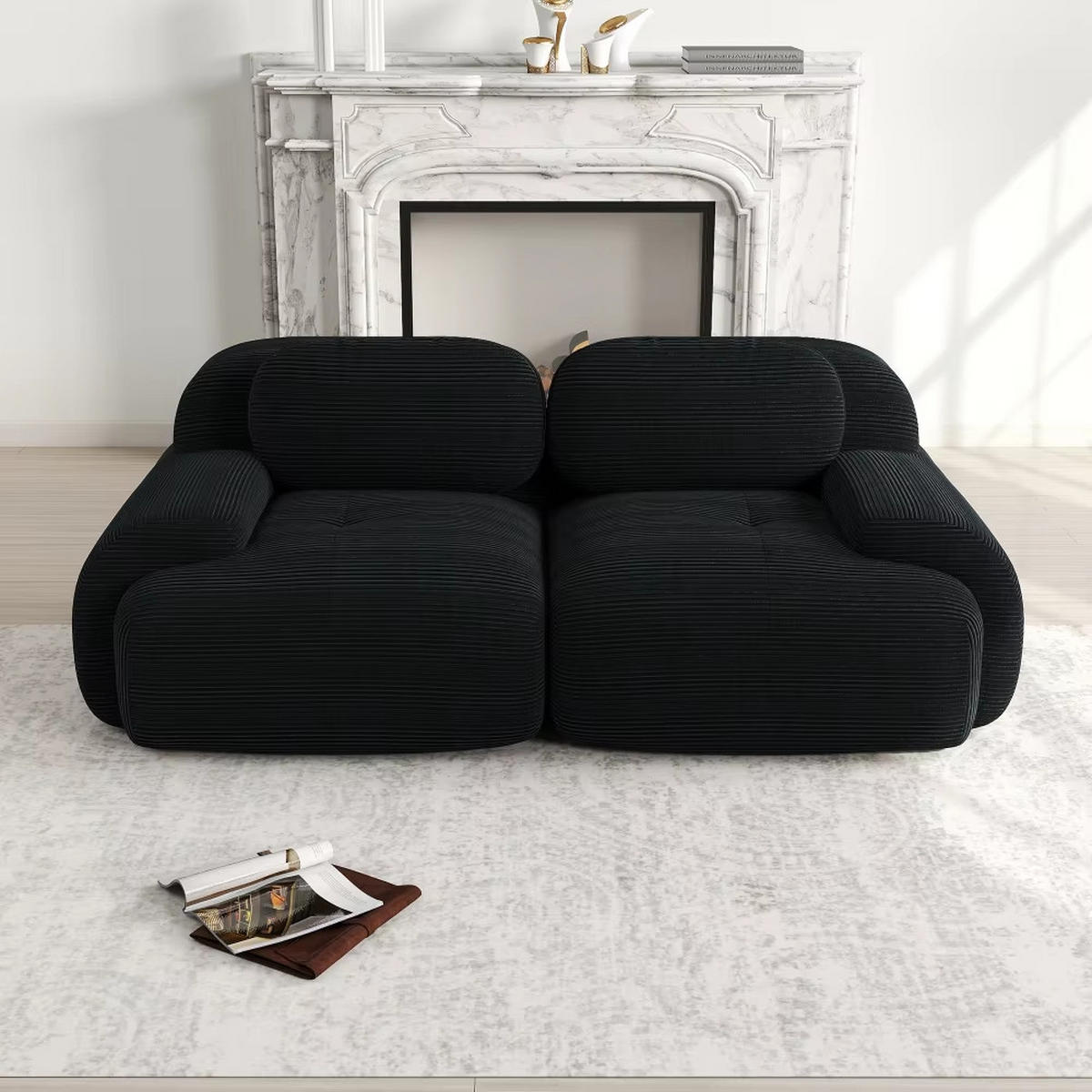 2-SITZER-SOFA 208 cm, Modernes Sofa mit geschwungenen Armlehnen, Schwarz - Schwarz, Textil (208/70/103cm) - Kaket