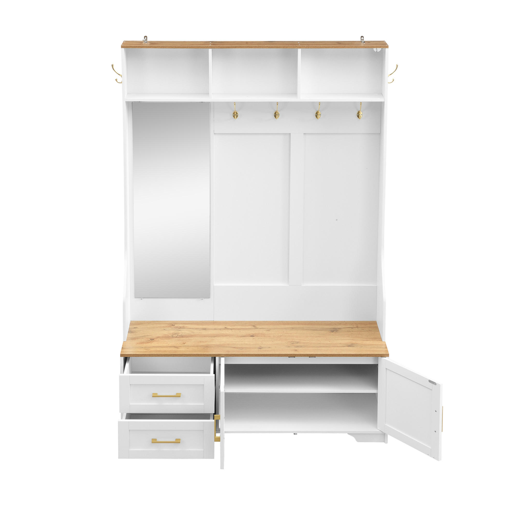 GARDEROBENSCHRANK 120/40/187 cm aus MDF mit LED-Beleuchtung und Spiegel Weiß/Holzfarben - Weiß, Holzwerkstoff (40/187/120cm) - Modenvie