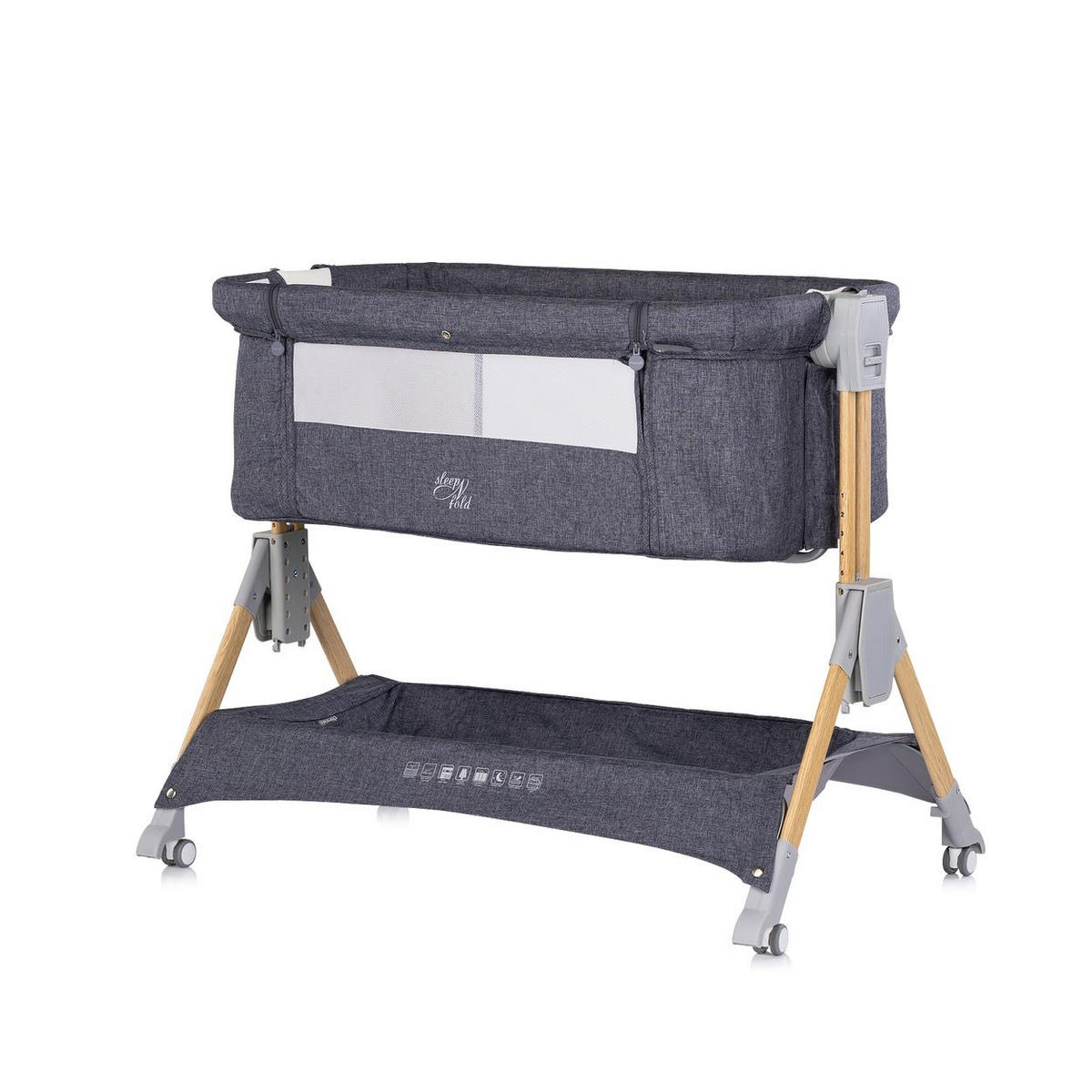 BEISTELLBETT Sleep´n Fold grau 98 x 66 cm, Schwingfunktion, Wickelauflage, Anti-Reflux, Moskitonetz - Schwarz, Metall (48/81cm) - Chipolino