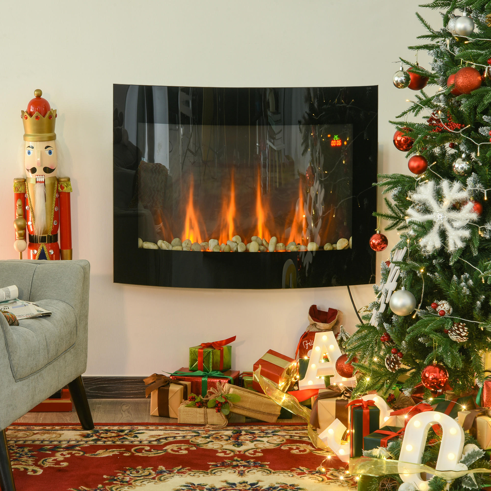 ELEKTROKAMIN, 2 Leistungsstufen einstellbar, 900/1800 W LED, Edelstahl, Schwarz - Schwarz, Metall (11.4/52/65cm) - HOMCOM