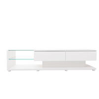 TV Lowboard LED, Glasregale, Weiß Hochglanz - Weiß, Glas (133/17/46cm)