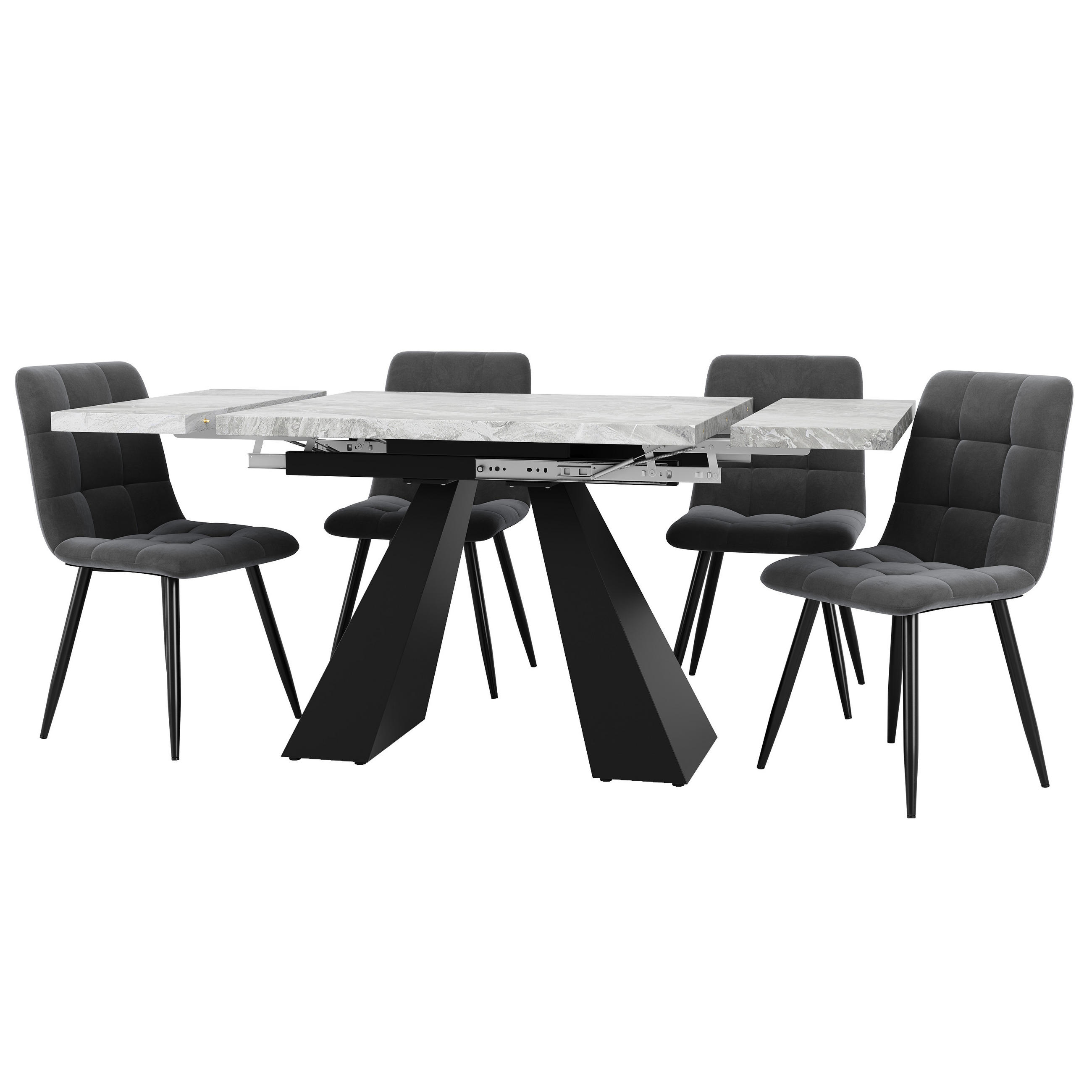 ESSGRUPPE DE-39188 ausziehbarer 160/74 cm Tisch mit 4 Stühlen Grau - Schwarz/Grau, Holzwerkstoff (160/77/74cm) - ComfortXL