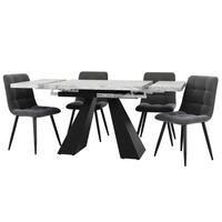 ESSGRUPPE DE-39188 ausziehbarer 160/74 cm Tisch mit 4 Stühlen Grau - Schwarz/Grau, Holzwerkstoff (160/77/74cm) - ComfortXL