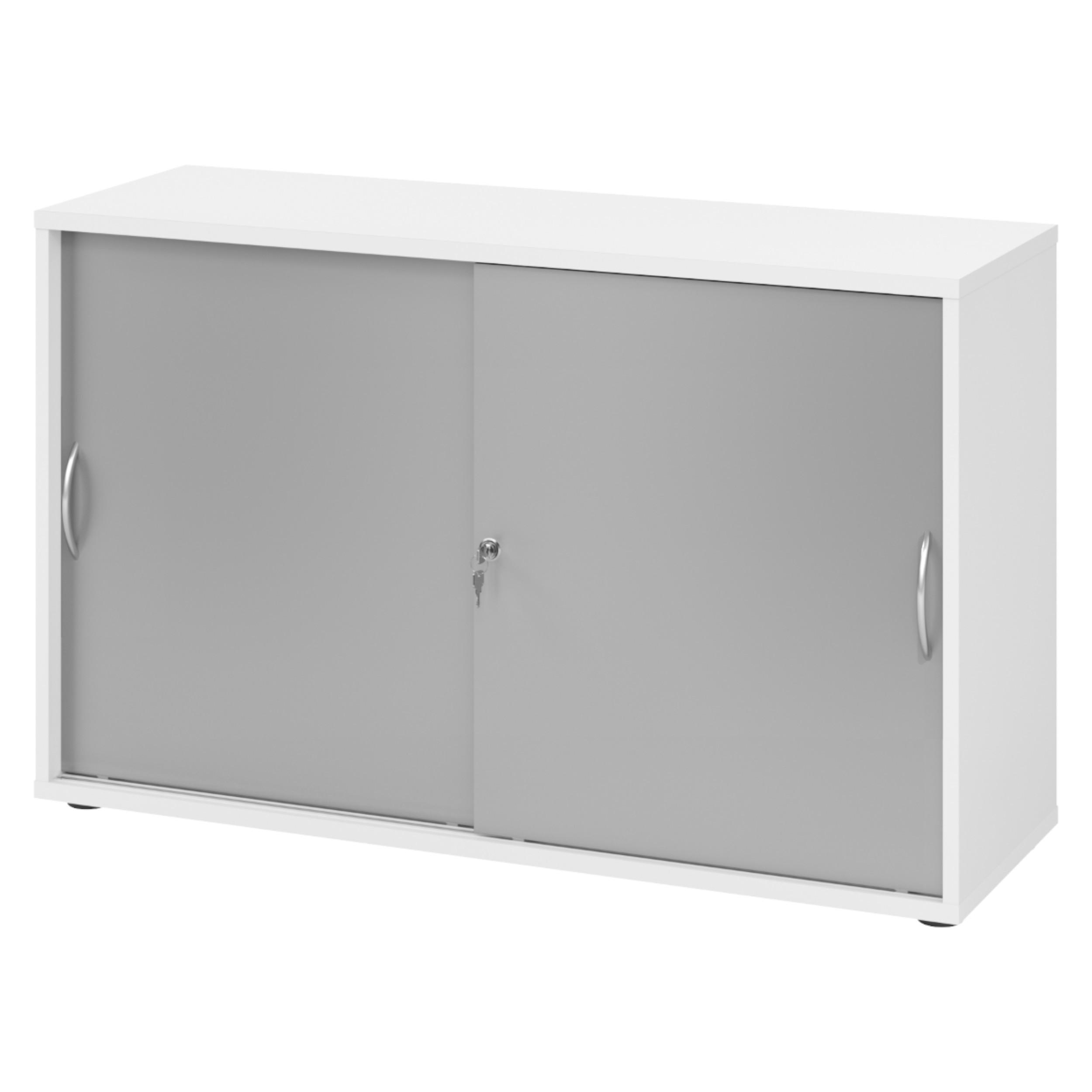 SCHIEBETÜRENSCHRANK - 2 Ordnerhöhen 40/120/74,8 cm in Weiß/Silberfarben Bogengriff (Metall) - Silberfarben/Weiß, Holzwerkstoff (120/74.8/40cm) - bümö