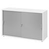 SCHIEBETÜRENSCHRANK - 2 Ordnerhöhen 40/120/74,8 cm in Weiß/Silberfarben Bogengriff (Metall) - Silberfarben/Weiß, Holzwerkstoff (120/74.8/40cm) - bümö