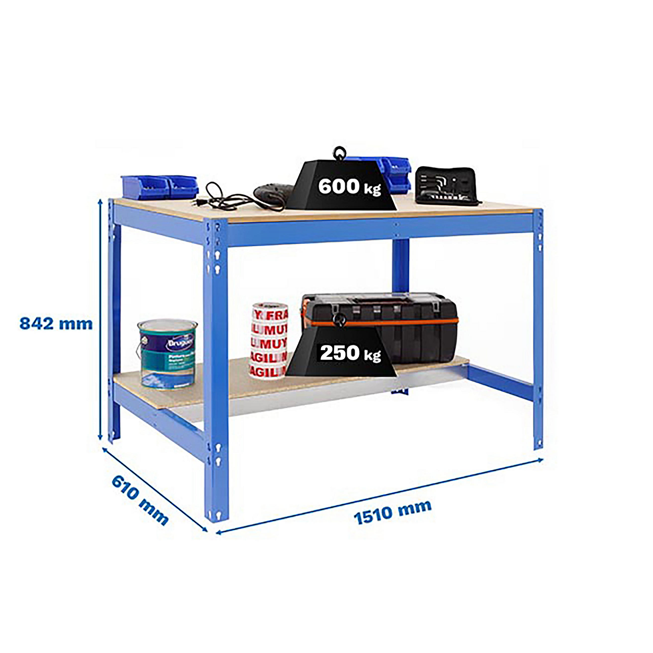 WERKBANK Buffalo HxBxT 84 x 150 x 61 cm Traglast 600 kg Blau - Blau, Holz (150/84/61cm) - PROREGAL