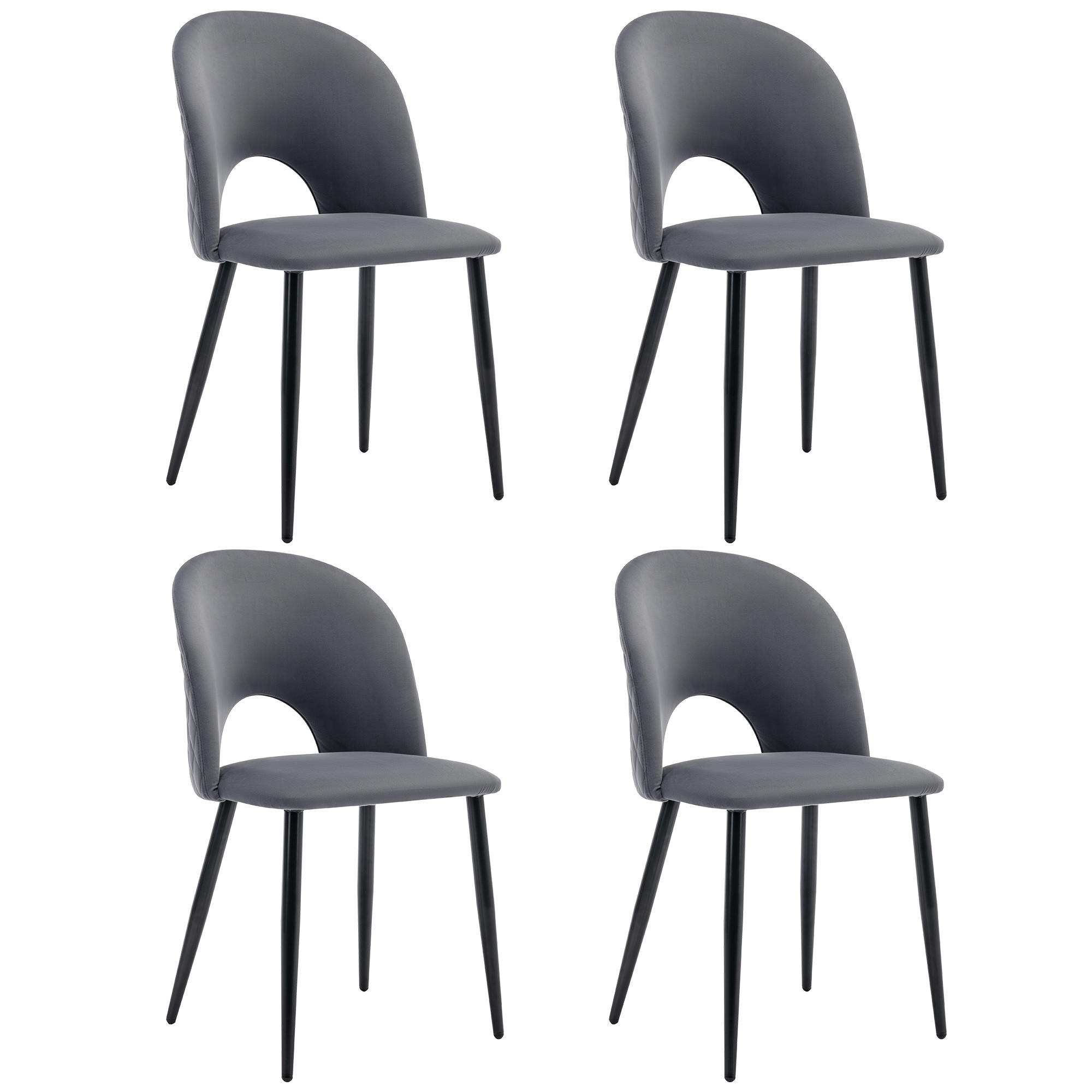 POLSTERSTUHL 4er-Set mit Diamantmuster-Rückenlehne, Samtsitzfläche, verstellbaren Füßen und bis 130 kg Tragkraft, grau - Grau, Textil (44/84/47cm) - Luhomfu