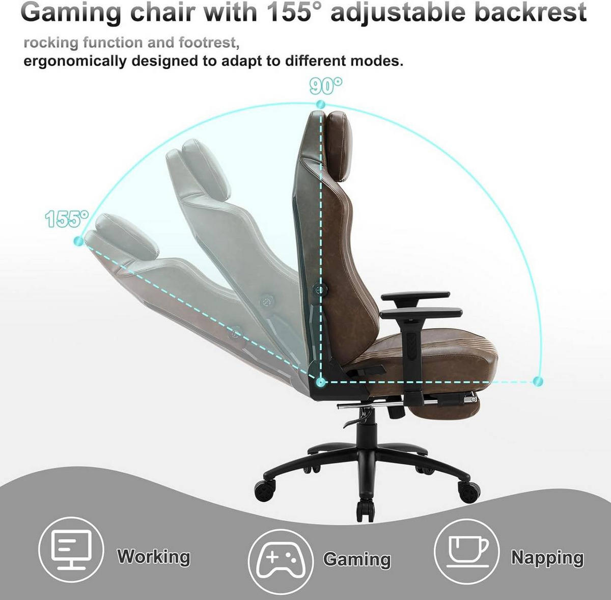 GAMINGSTUHL Kunstleder, Metallrahmen, Braun - Schwarz/Braun, Kunststoff/Textil (73/122.5/65cm) - Woltu