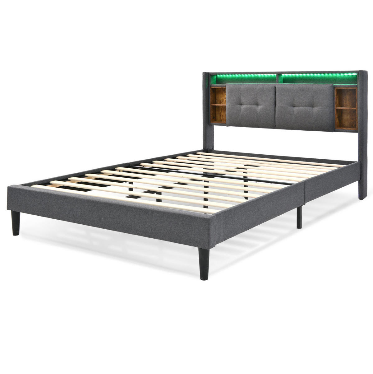 ČALOUNĚNÁ postel 160/200 cm masivní dřevo šedá, s úložným čelem, USB a LED - šedá, dřevo (160/200cm) - BEAOK