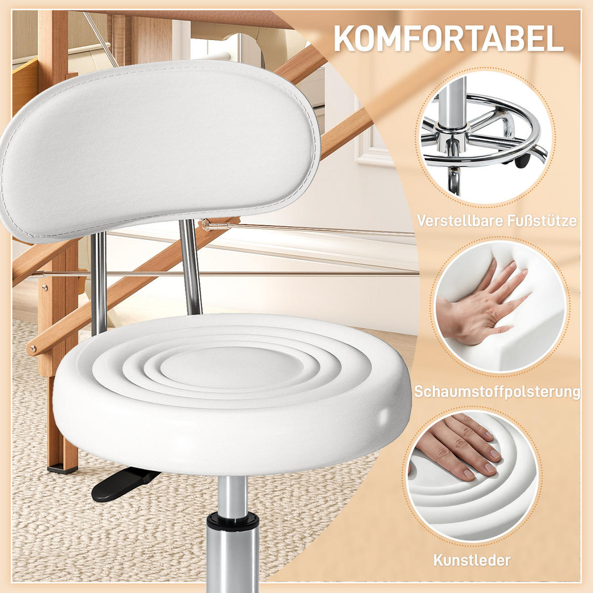 RULLPALL i polyester och stål, vit - Vit/Silverfärgad, Plast/Metall (32/86/40cm) - HOMCOM