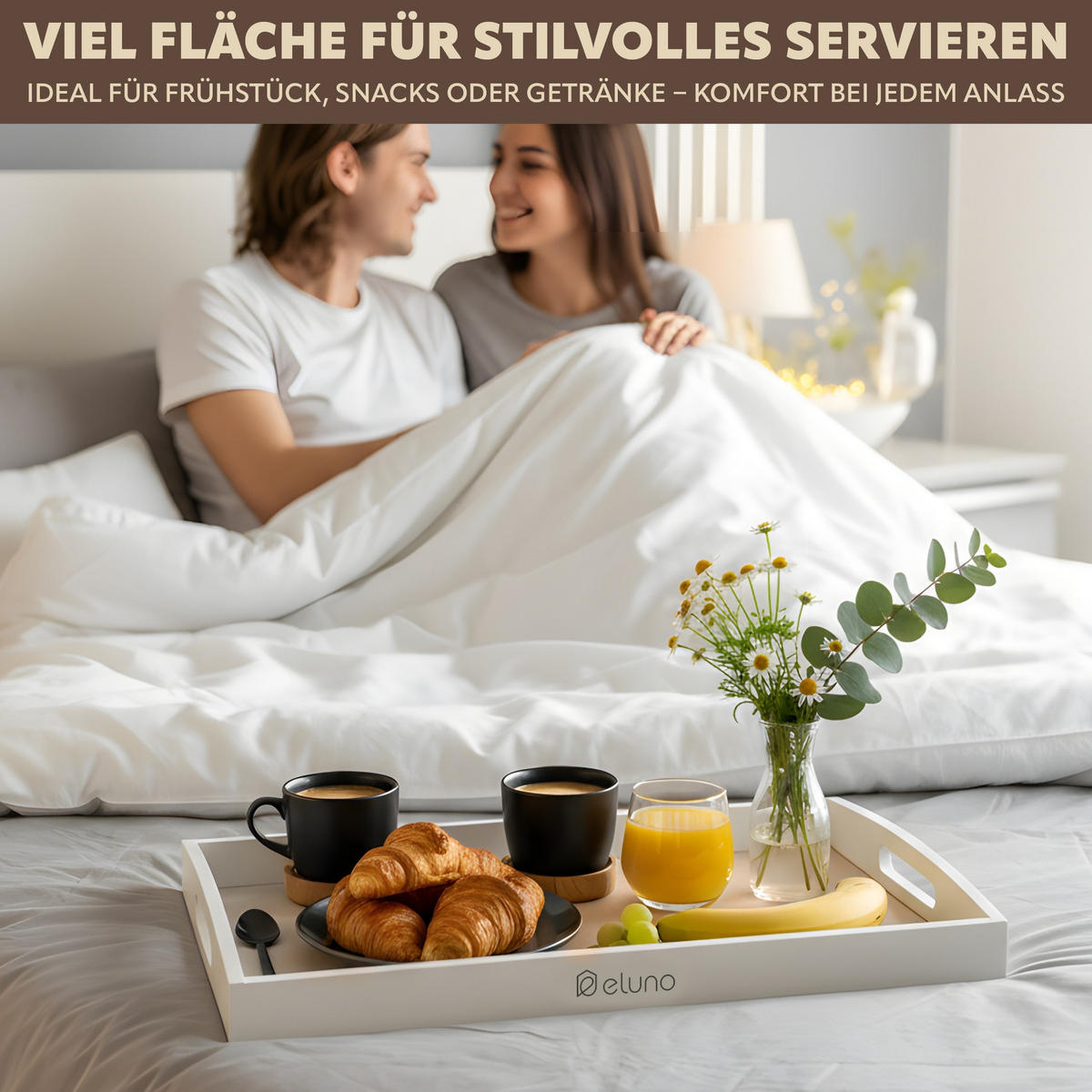 SERVIERTABLETT mit Griffmulden - Weiß, Naturmaterialien (50/5/30cm) - eluno