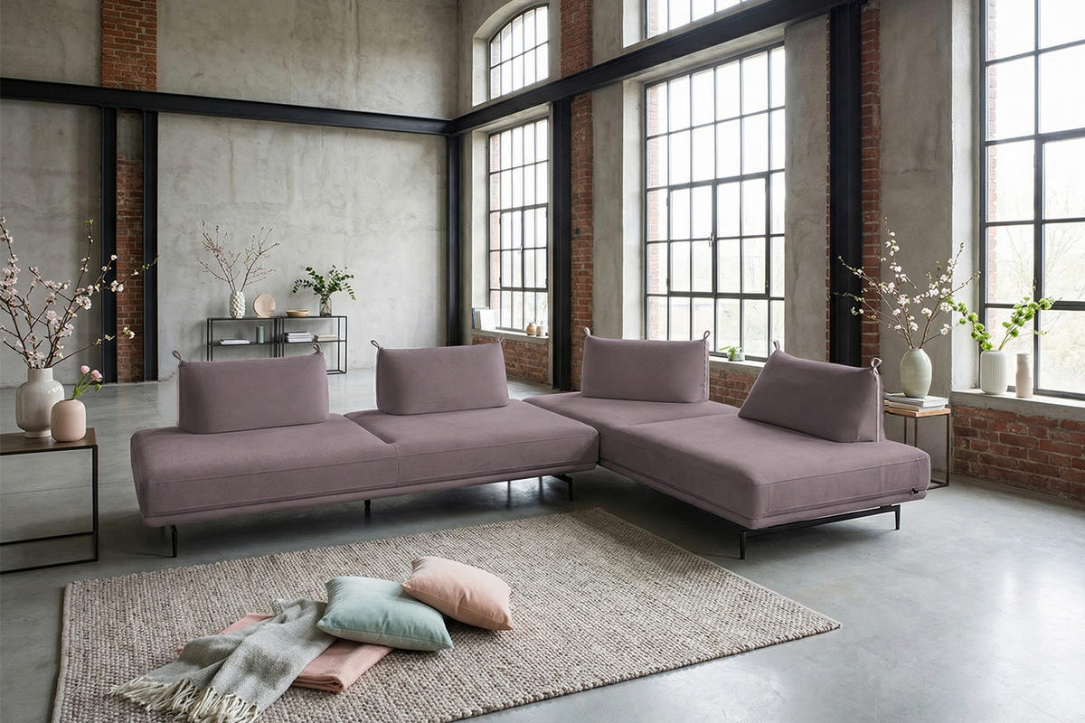 ECKSOFA CANE Violett Webstoff - Violett/Schwarz, Textil/Metall (310/210cm) - KAWOLA