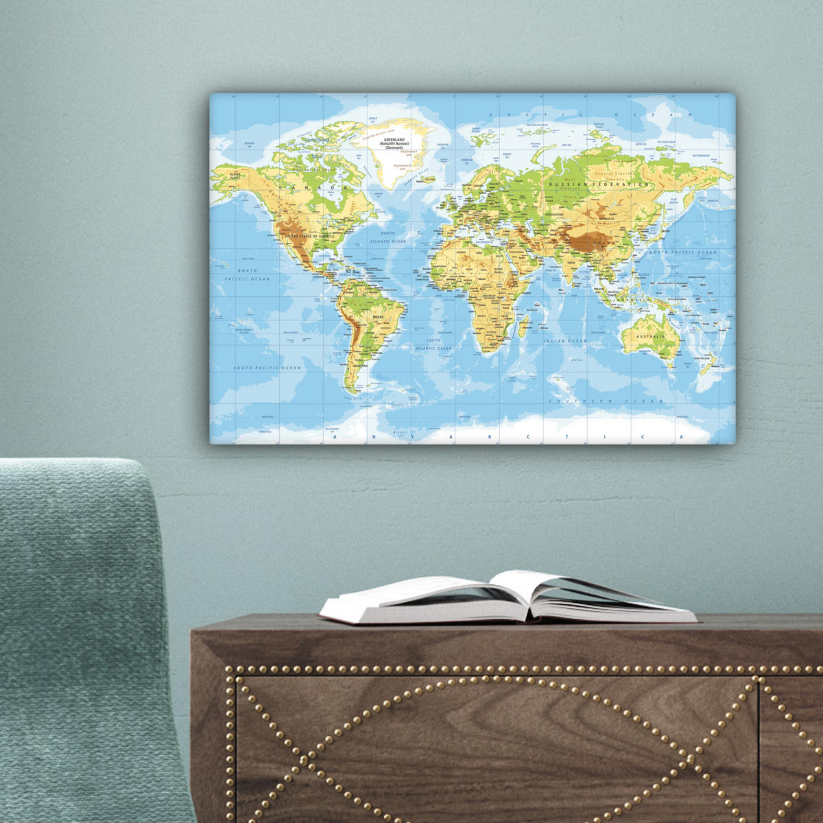 LEINWANDBILD Weltkarte - Statistisch - Blau - Erde - Bildung 30x20 cm - Blau, Textil (30/20cm) - MuchoWow