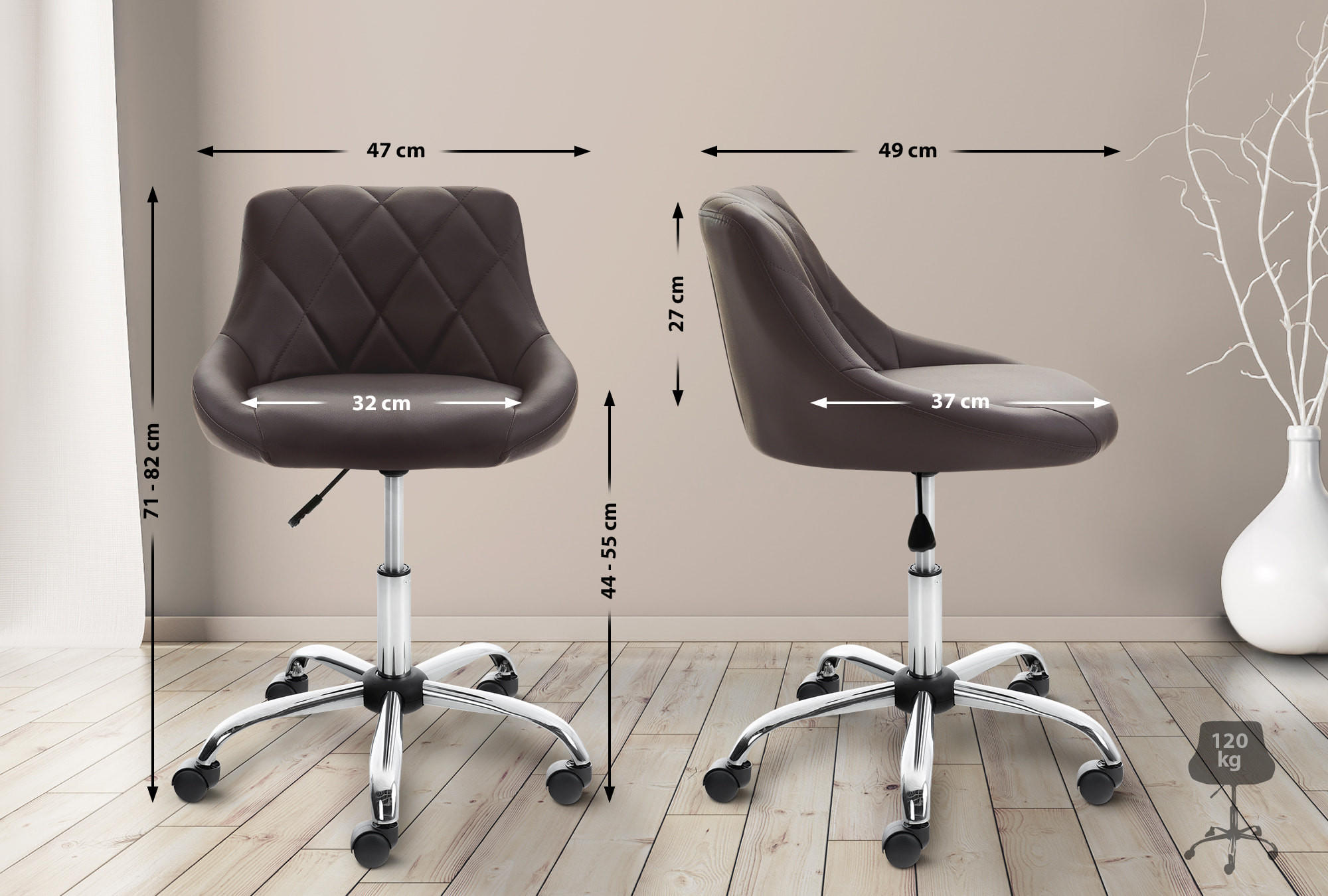 HOCKER Lederlook braun - Chromfarben/Braun, Textil/Metall (47/71/49cm) - CLP