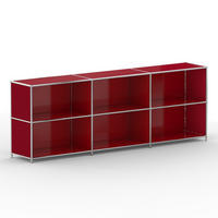 AKTENSCHRANK Büro, 6 offene Fächer, Breite 227 cm, Rubinrot - Chromfarben/Rot, Metall (40/80.5/227.2cm) - Versee