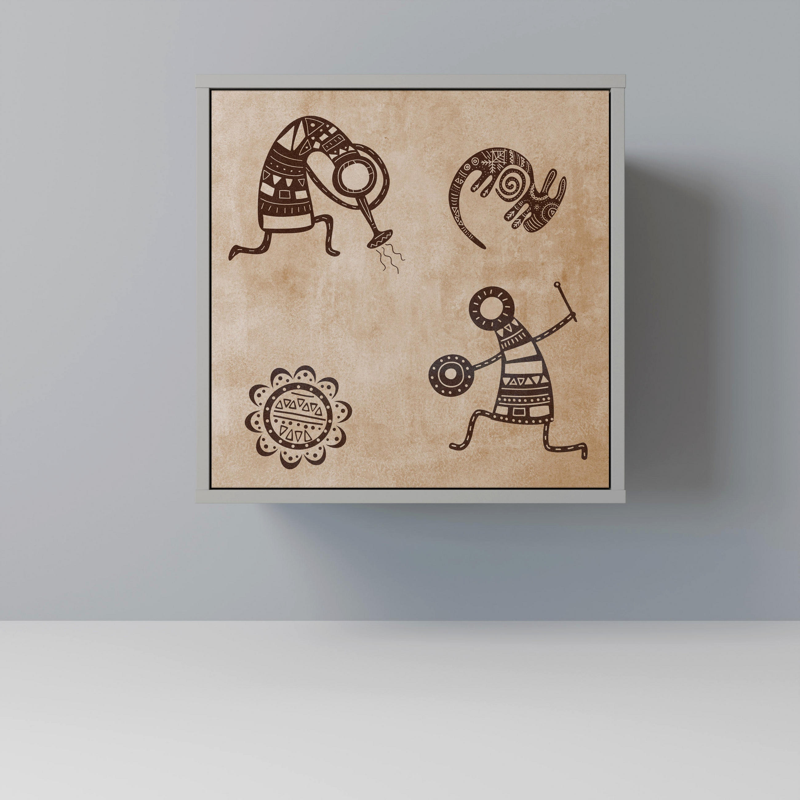 SIDEBOARD AFRICAN STYLE, Grau, 57,5x42x57,5 cm, Ohne Füße - Multicolor/Grau, Holzwerkstoff (57.5/57.5/42cm) - SpaceRebels