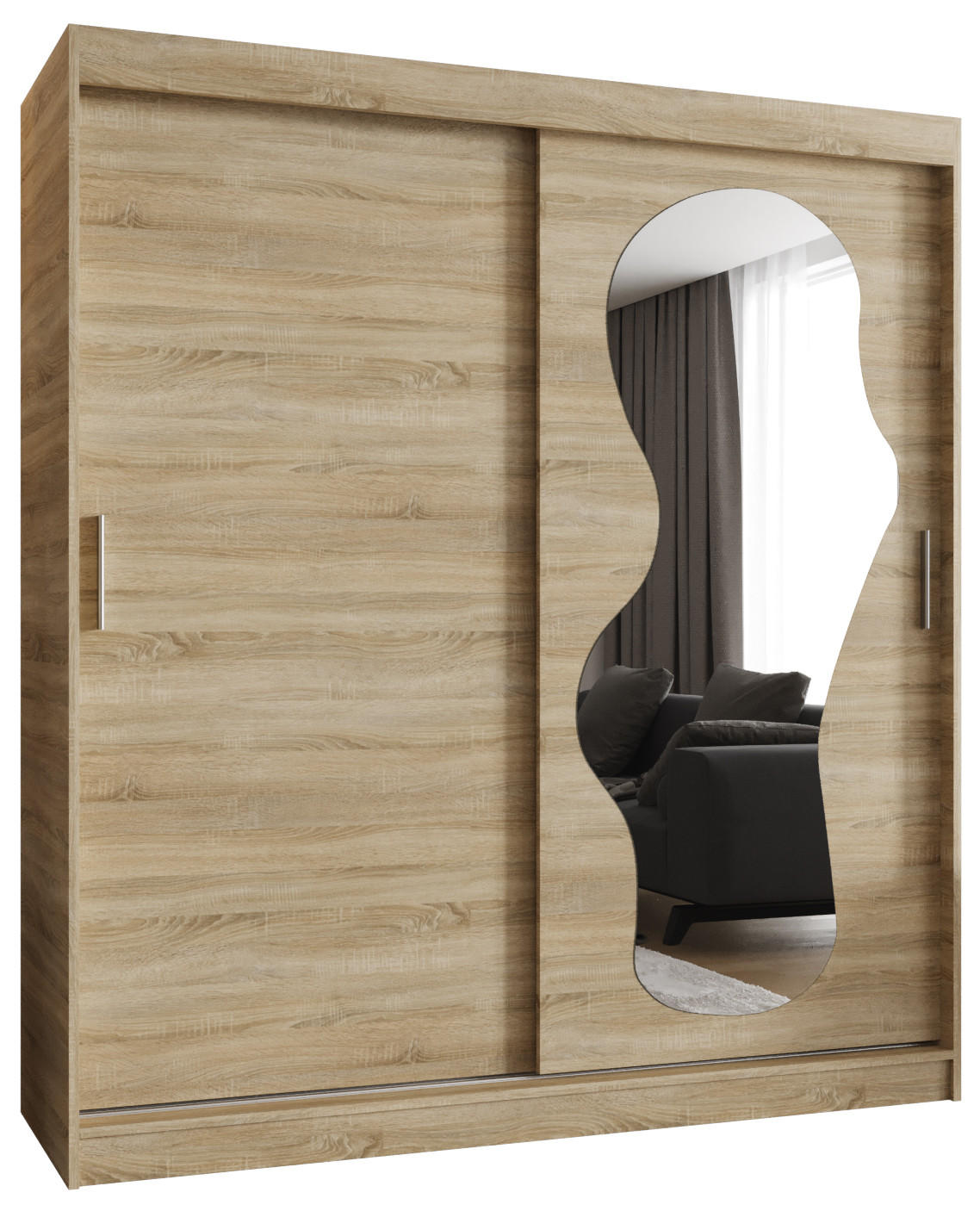 SCHWEBETÜRENSCHRANK 200/180/62 2-türig - Silberfarben/Sonoma Eiche, Holz (180/200/62cm) - MÖBEL KRYSPOL