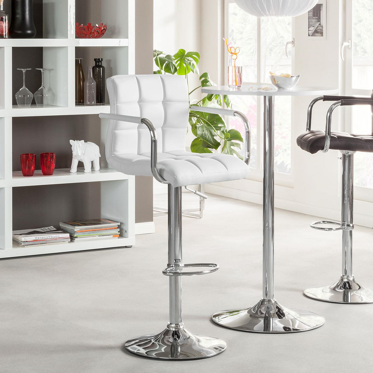BARSTUHL - Metall / Kunstleder - Chromfarben/Weiß, Leder/Kunststoff (53/96/49cm) - home24