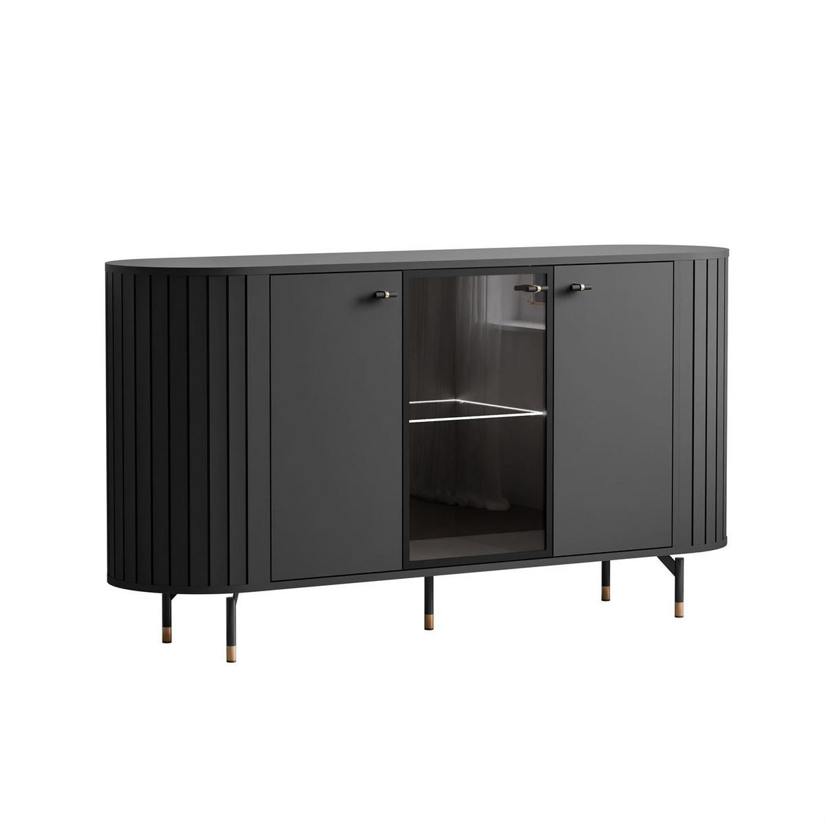 SIDEBOARD ELODIE 3T mit LED-Beleuchtung Schwarz - Schwarz, Holzwerkstoff (150/81/40cm) - Lookway