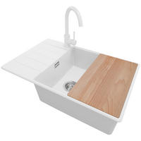 GRANITSPÜLE Kopenhagen, 2-er set Weiß 78/50 cm 1 Becken + Küchenarmatur 32/20 cm + Ablauf-Set + Schneidebrett ab 60er Unterschrank - Chromfarben/Beige, Kunststoff (78/20/50cm) - Primagran