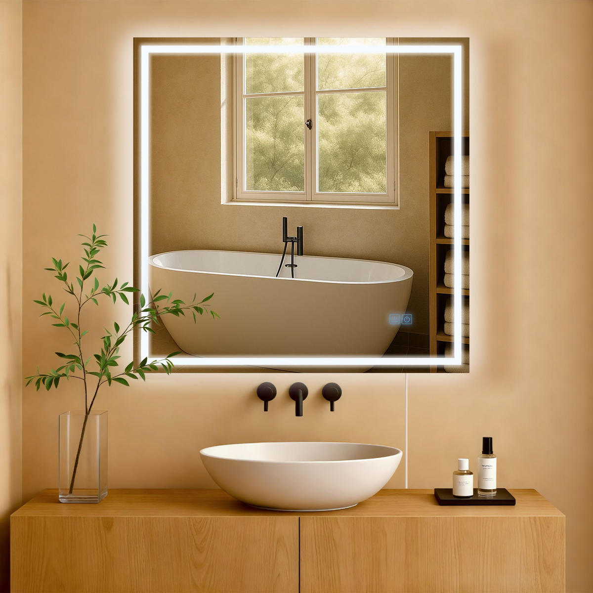 BADSPIEGEL Graz 80x80 ohne Bluetooth 80x3,5x80cm Glas Klarglas Badezimmerspiegel - Klar, Glas (80/80/3.5cm) - DELUKE
