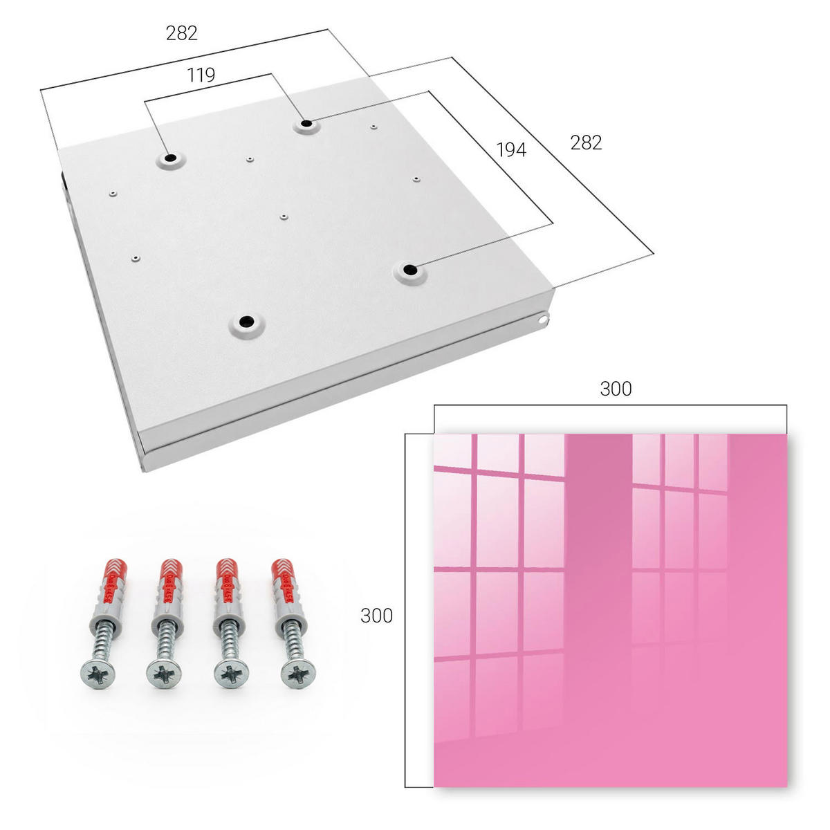 SCHLÜSSELBOX Weiß 30x30 cm – Türöffnung nach rechts - Kühles Rosa - Pink, Metall (30/30/5cm) - TULUP
