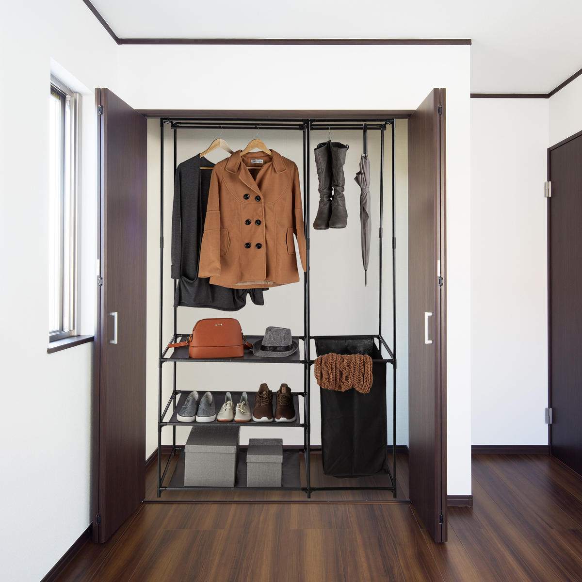 ŠATŇA - čierna, kov/textil (115/180/50cm) - Relaxdays