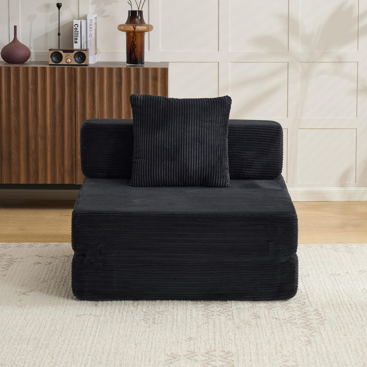 SCHLAFSOFA DE-33494 faltbar mit Rücken- und Armlehne Schwarz - Schwarz, Textil (92.5/60/92.5cm) - ComfortXL