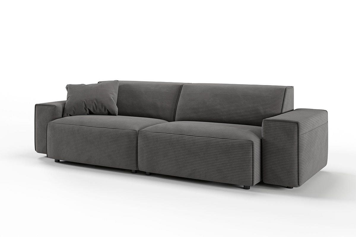 SOFA RANI Grau Cord - Dunkelgrau/Schwarz, Kunststoff/Textil (256/71/101cm) - KAWOLA
