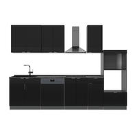 KÜCHENZEILE Fame-Line, Schwarz gestreift/Anthrazit, 300 cm mit Hochschrank, AP Anthrazit - Anthrazit/Schwarz, Holzwerkstoff (300/81.6/60cm) - Vicco