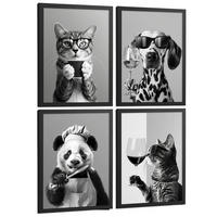 PLAKAT Sada 4 Byn Animals A4 Černý rám - černá, papír (29.7/1/21cm) - Nacnic