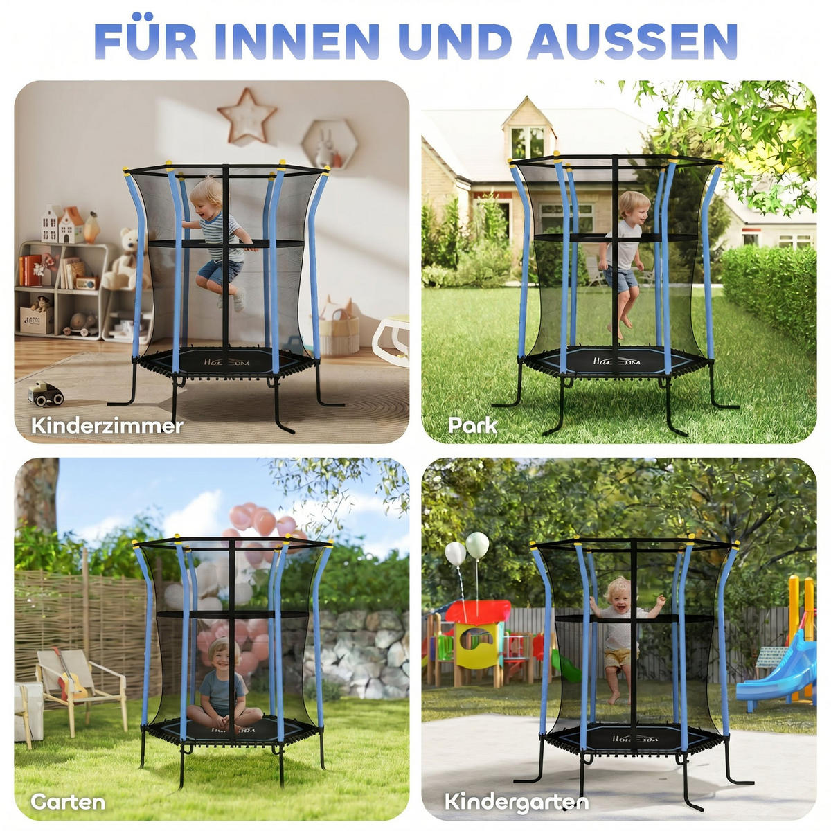 TRAMPOLIN DE-10779 mit Sicherheitsnetz Ø163,5 cm Schwarz & Blau - Blau, Metall (163.5/163.5cm) - ComfortXL