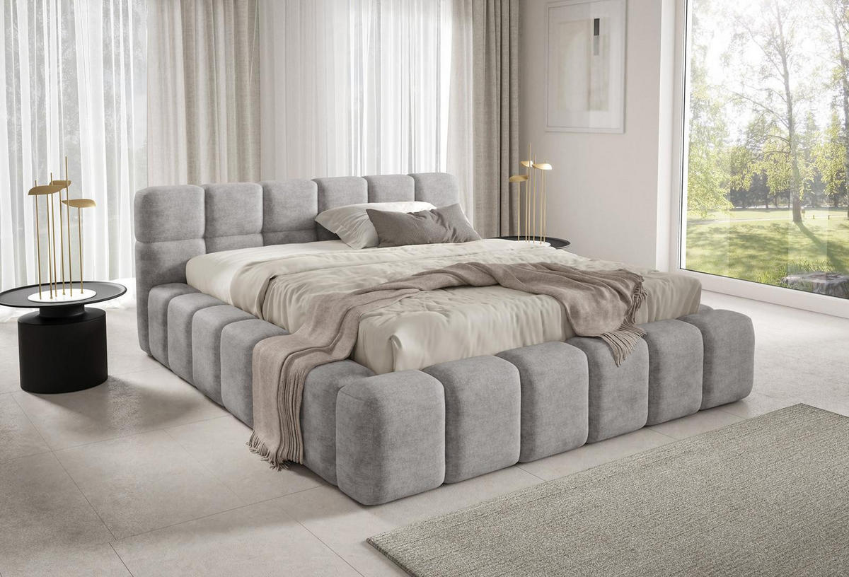 POLSTERBETT NUBO Premium 140x200 cm mit Bettkasten – PERFECT HARMONY 80 - Hellgrau, Holz (140/200cm) - Dekori_Interiors