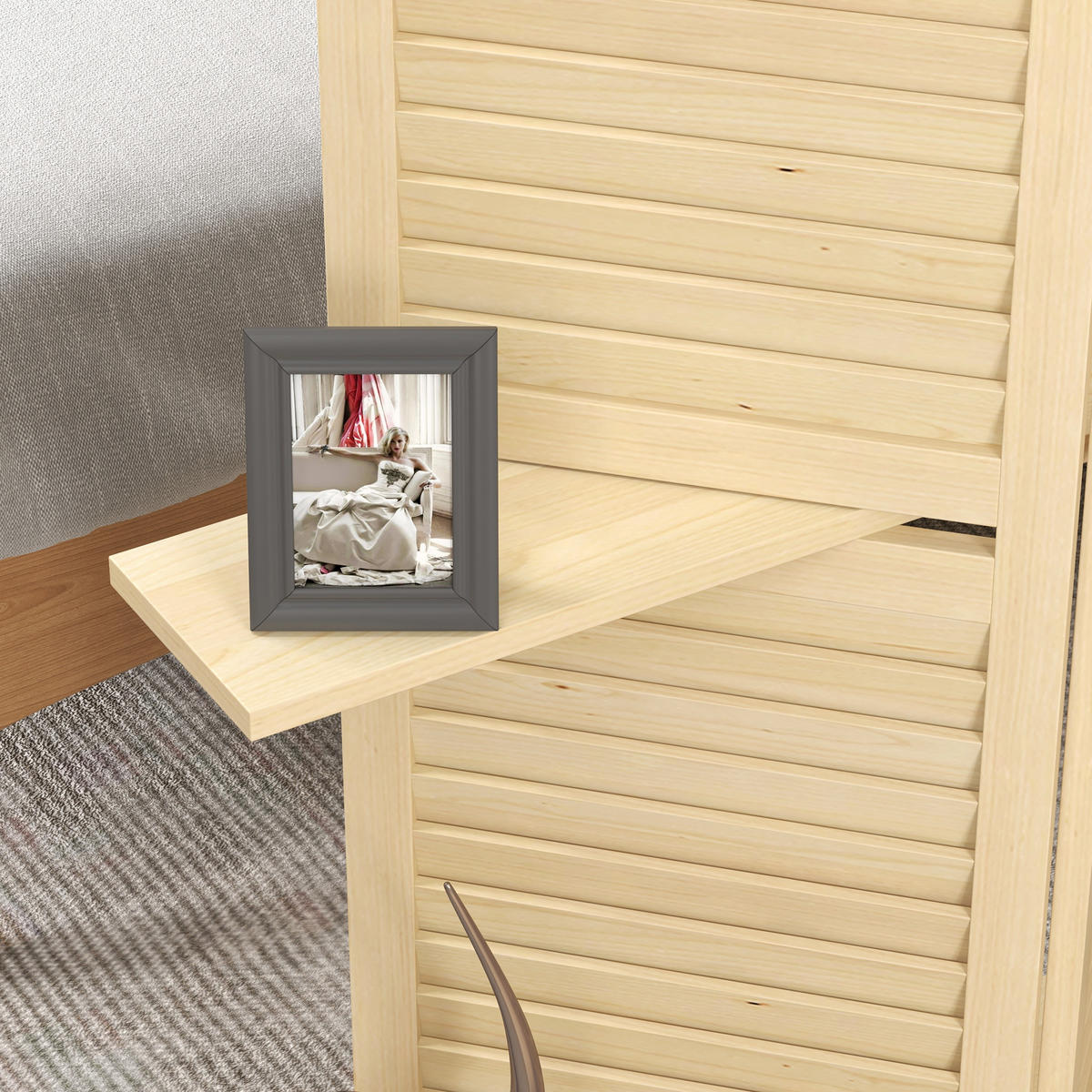PARAVENT DE-14258 4-teilig, klappbar, mit 3 Regalböden Natur - Naturfarben, Holz (160/160/1.9cm) - ComfortXL