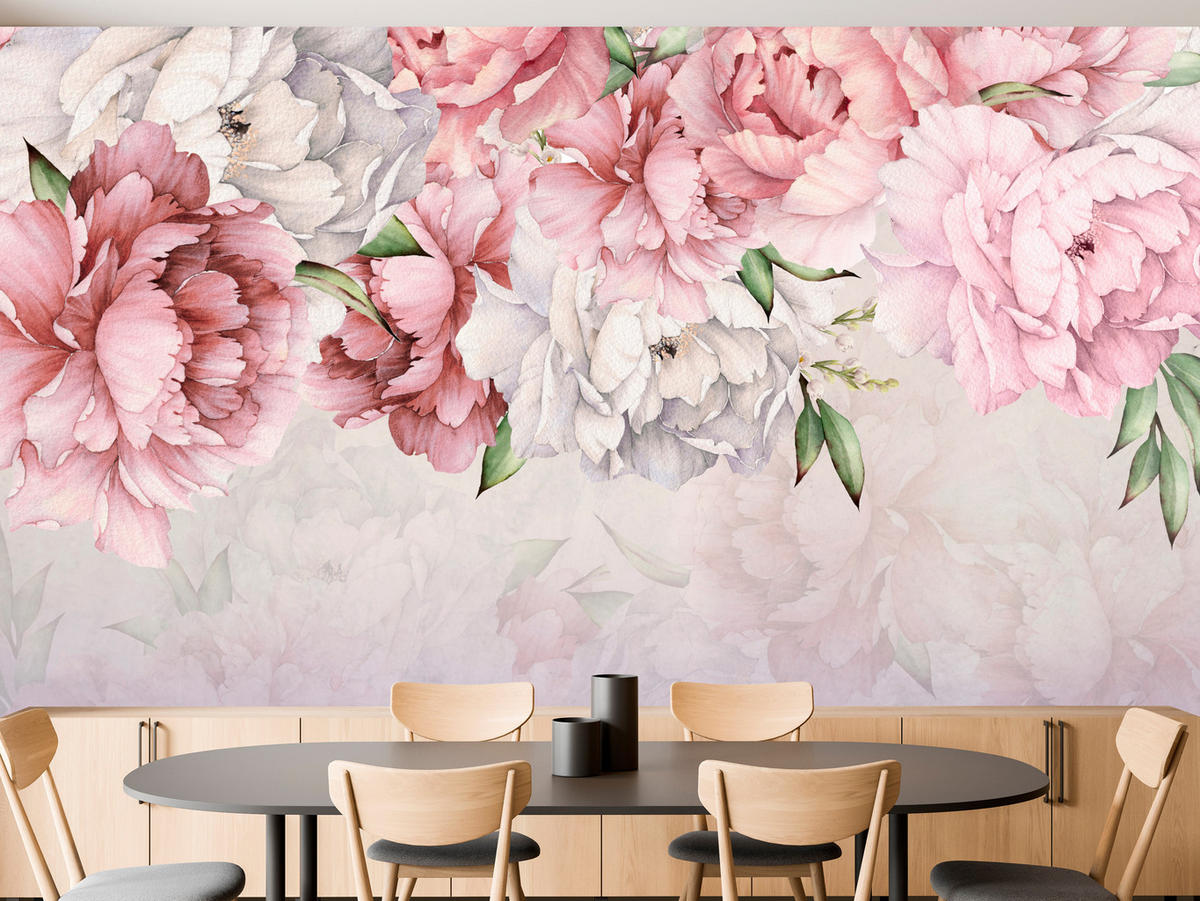 FOTOTAPETE für Badezimmer Zarte Rosa Pfingstrosen Blumen 200x140 - Violett/Rosa, Papier (200/140cm) - Muralo